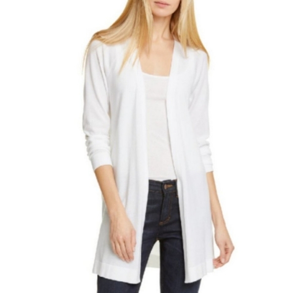 Eileen Fisher Simple Open Front Long Sleeves Cardigan In Ivory White Size XL - Picture 3 of 15